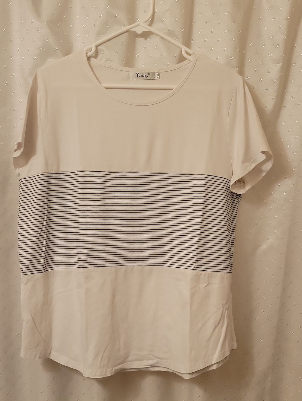 YunJey White Tee with Black Stripe Panel